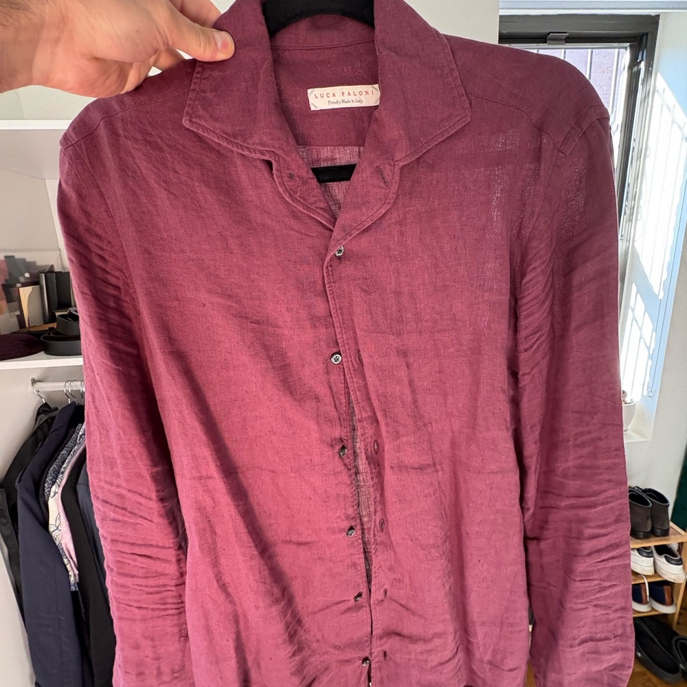 Luca Faloni Men's Casual Button Down Shirt - Burgundy